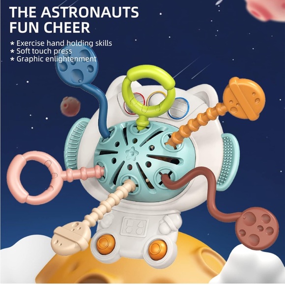 Baby👶🏽2 Pack Astronauts Portable Pull String Teething Activity & Sensory Toys - Picture 5 of 11